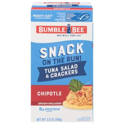 Bumble Bee Snack On The Run Chipotle Tuna Salad with Crackers Kit, 3.5 Oz - Ready to Eat Spoon Included Wild Caught Tuna Shelf Stable &amp; Convenient Protein Snack