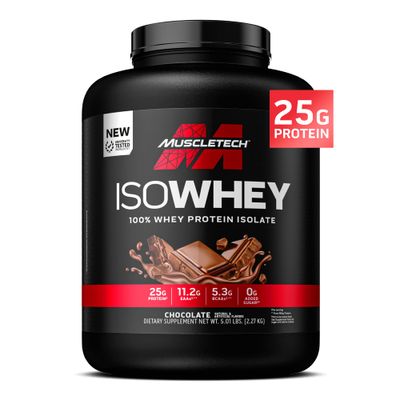 MuscleTech ISO Whey Isolate Protein Powder, Chocolate - Post Workout Gym Supplement for Lean Muscle Gain, Body Building Weight Gainer &amp; Recovery - 25g Protein, BCAA, EAA &amp; 0 Added Sugar - 5lbs