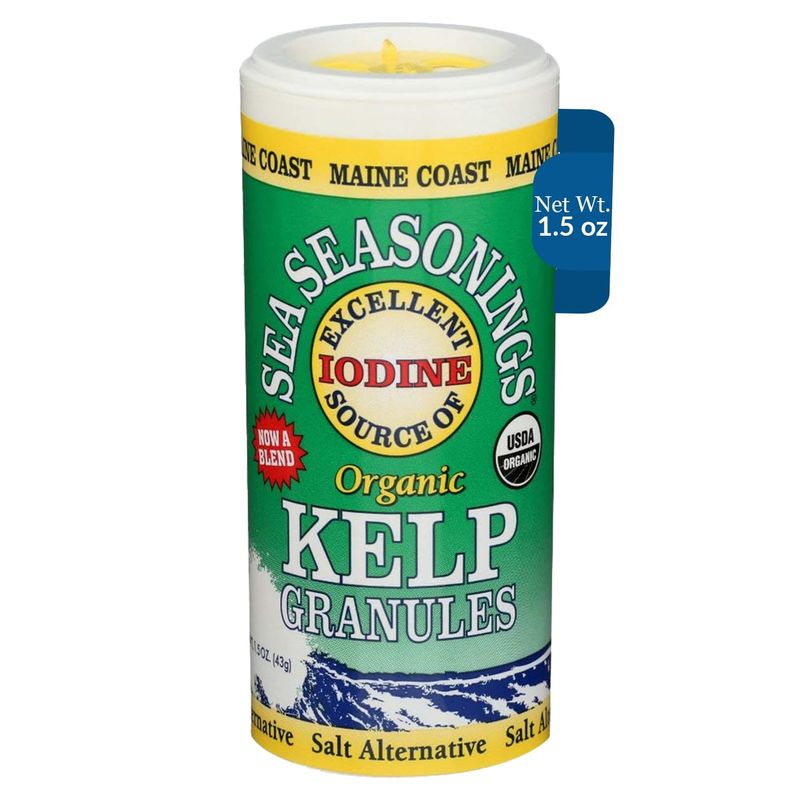 Maine Coast Sea Vegetables Kelp Granules Blend  Organic Seaweed Snacks  Sustainably Harvested  Low Sodium Salt Alternative  Rich in Iodine &amp; Minerals  Ideal for Soups, Salad  1.5 oz (Pack of 1)