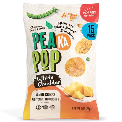 PeaKaPop Veggie Chips - Plant-Based, Healthy Veggie Crisps with Pea, Lentil & Chickpea Protein - Gluten-Free, Popped Chips - Snack Size for Kids & Adults - 1 oz Bags (15-Pack) - White Cheddar