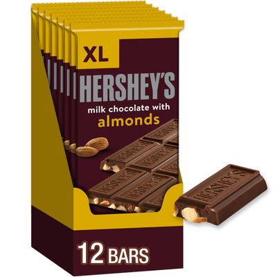 HERSHEY&#39;S Milk Chocolate with Almonds XL, Candy Bars, 4.25 oz (12 Count, 16 Pieces)