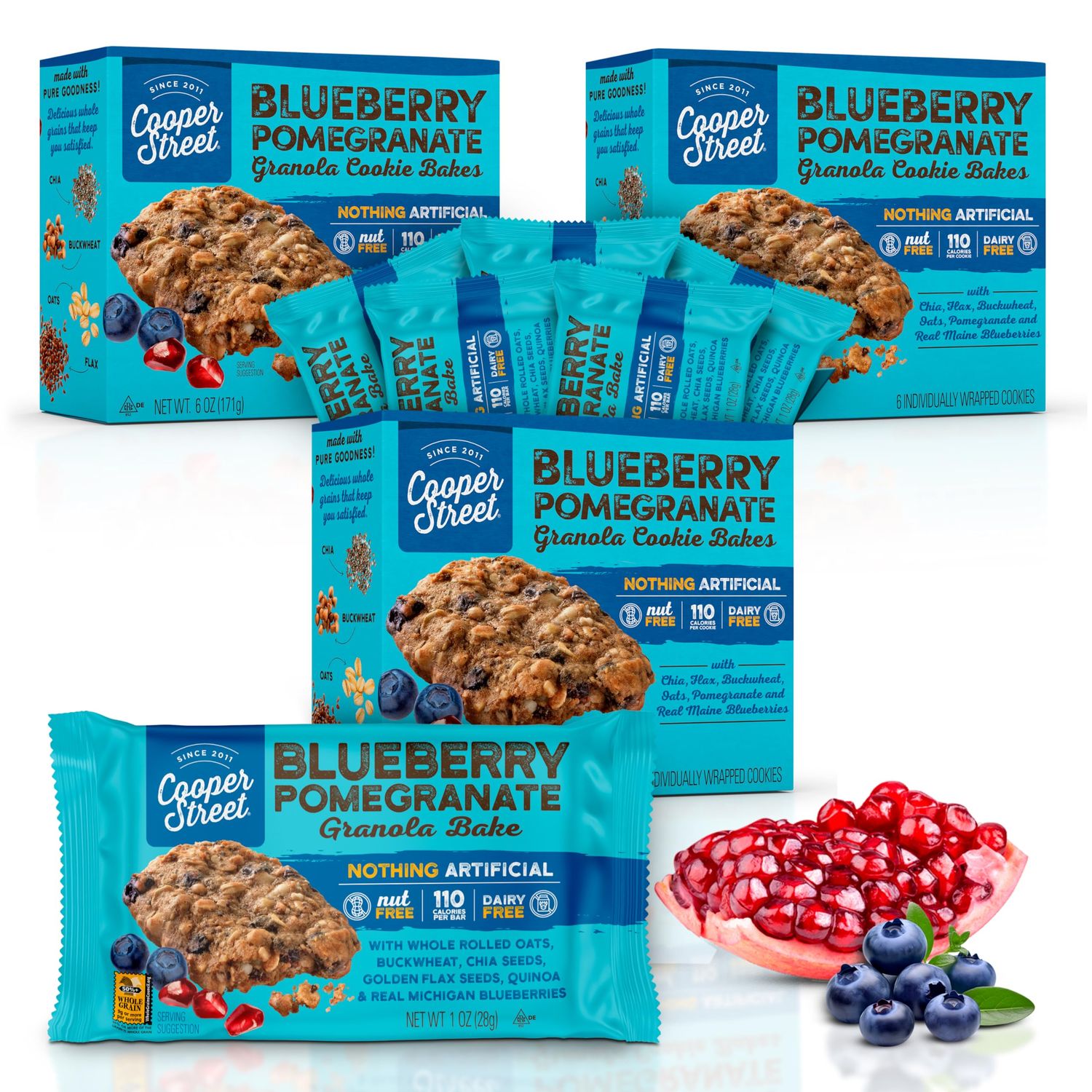 Cooper Street Granola Bakes - Breakfast Chewy Healthy Granola Bars  Blueberry Pomegranate Flavor  Individually Wrapped Healthy Breakfast Bars  6 oz  3 Pack