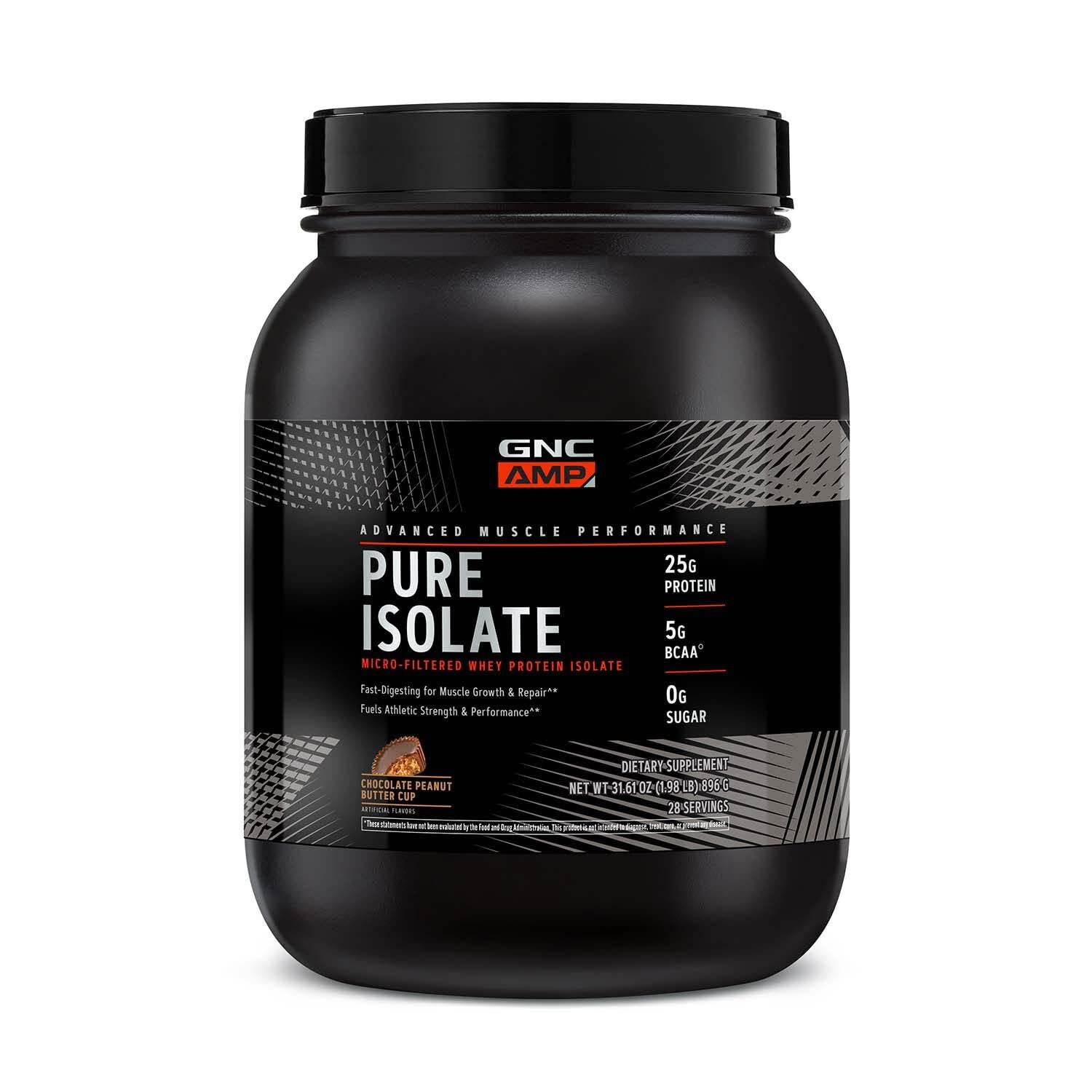 GNC AMP Pure Isolate  Fuels Athletic Strength, Performance and Muscle Growth  Fast Absorbing  25g Whey Protein Iso with 5g BCAA  Chocolate Peanut Butter Cup  28 Servings
