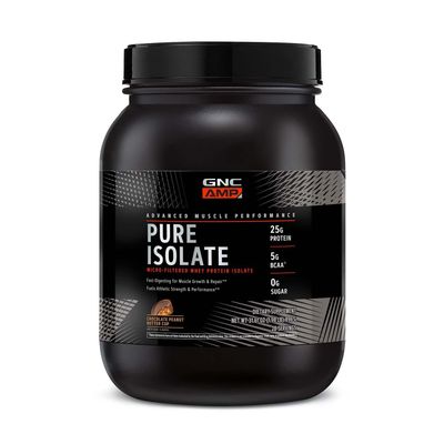 GNC AMP Pure Isolate  Fuels Athletic Strength, Performance and Muscle Growth  Fast Absorbing  25g Whey Protein Iso with 5g BCAA  Chocolate Peanut Butter Cup  28 Servings