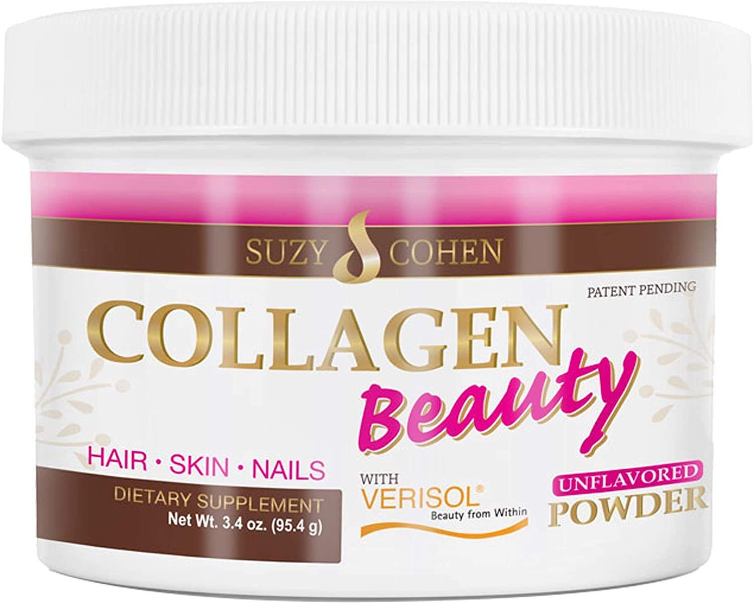 Collagen Beauty Powder By Suzy Cohen (3.3 oz) Anti Aging Hydrolyzed Protein Collagen Powder Type I and III for Supple Skin, Shiny Hair &amp; Strong Nails- Unflavored Powder Drink with Verisol- Made in US