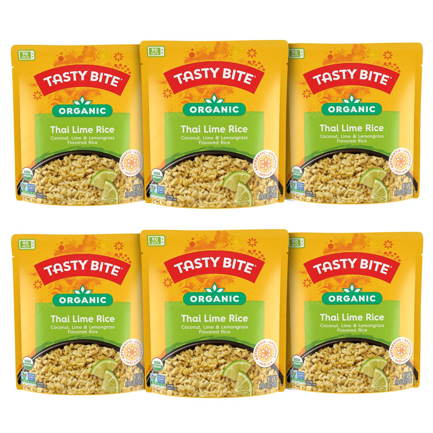 Tasty Bite Organic Thai Lime Rice, 8.8 Ounce, Pack of 6, Ready to Eat, Microwavable, Vegan, Gluten-Free