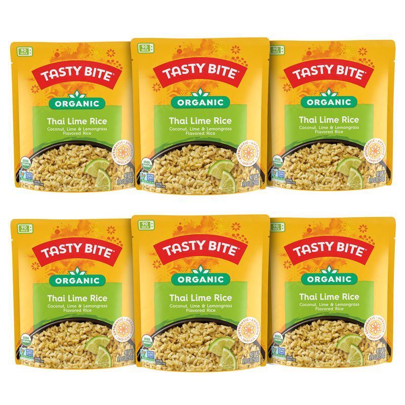 Tasty Bite Organic Thai Lime Rice, 8.8 Ounce, Pack of 6, Ready to Eat, Microwavable, Vegan, Gluten-Free