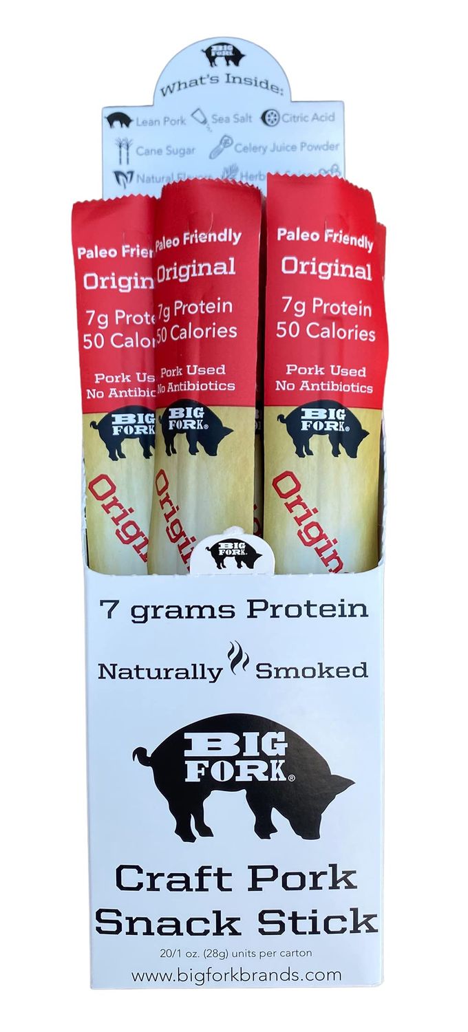 Craft Pork Meat Stick, High Protein Snack Sticks, Original Flavor, 6 X 1 oz. Sticks, 50 Calories, 7g Protein, Soy-Free, Gluten-Free, Waygu of Pork - Big Fork