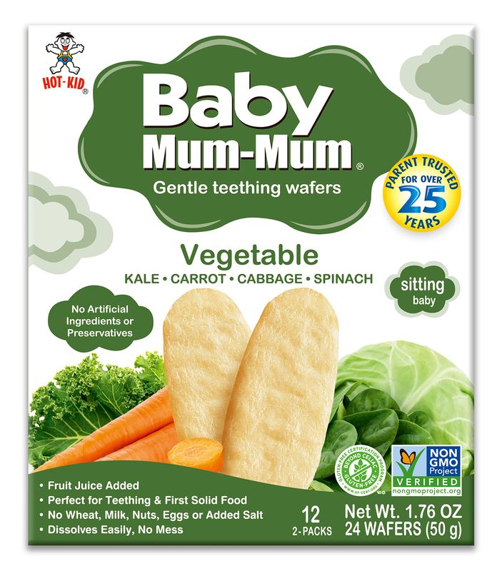Hot-Kid Baby Mum-Mum Rice Rusks, Vegetable, 24 Pieces (Pack of 6) Gluten Free, Allergen Free, Non-GMO, Rice Teether Cookie for Teething Infants