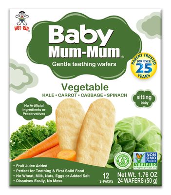 Hot-Kid Baby Mum-Mum Rice Rusks, Vegetable, 24 Pieces (Pack of 6) Gluten Free, Allergen Free, Non-GMO, Rice Teether Cookie for Teething Infants