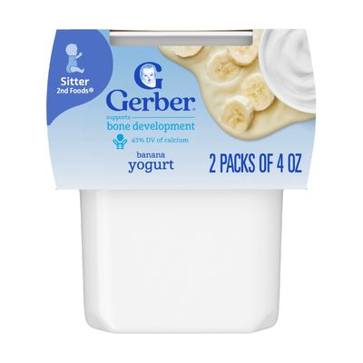 Gerber Baby Food, Yogurt Blends Snack, Banana, 2nd Foods, Baby Snacks, Baby Yogurt, Baby Food Stage 2, No Artificial Flavors or Sweeteners, No Preservatives, 4 oz Tubs (Pack of 2)