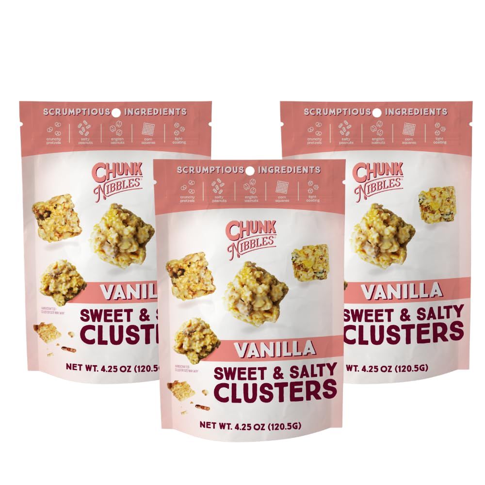Chunk Nibbles Sweet and Salty Snacks  Original Flavor Snack Mix Individual Packs  Sweet Treats for Kids and Adults  4.25oz  3 Resealable Packs