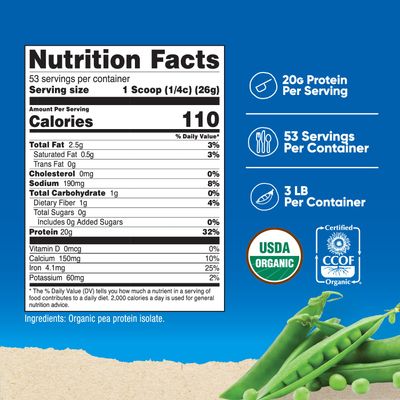 Nutricost Organic Pea Protein Powder (3 LBS) Unflavored - Certified USDA Organic, Protein from Plants, Vegetarian Friendly, Gluten Free, Non-GMO