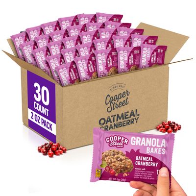 Cooper Street Granola Cookie Bake - Chewy Granola Bars with Chia, Flax, Buckwheat and Oats in Delicious Oatmeal Cranberry Flavor  Individually Wrapped Healthy Breakfast Bars  2 oz  30 Pack