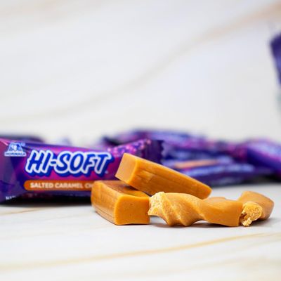 HI-SOFT Salted Caramel Chews, 6 Stand Up Pouches, 3 oz - Soft, Taffy Salted Caramel Chewy Candy for Sharing Treats - Bulk Candy Individually Wrapped