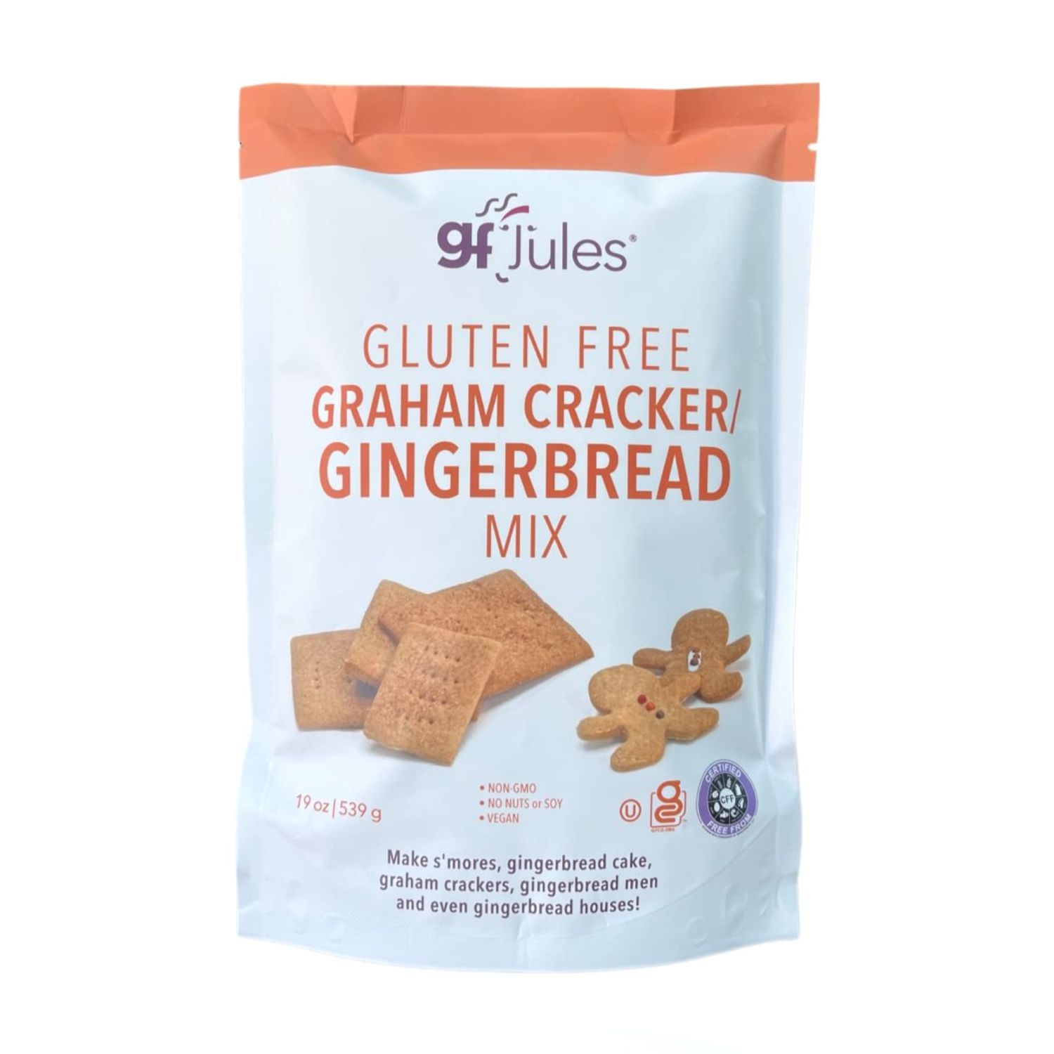 gfJules Certified Gluten Free Graham Cracker and Gingerbread Baking Mix  Non-GMO, Vegan, Kosher &amp; Top 9 Allergen Free  Perfect Long-Lasting Snacks  Baking Alternative to Regular Mixes  19 Ounces