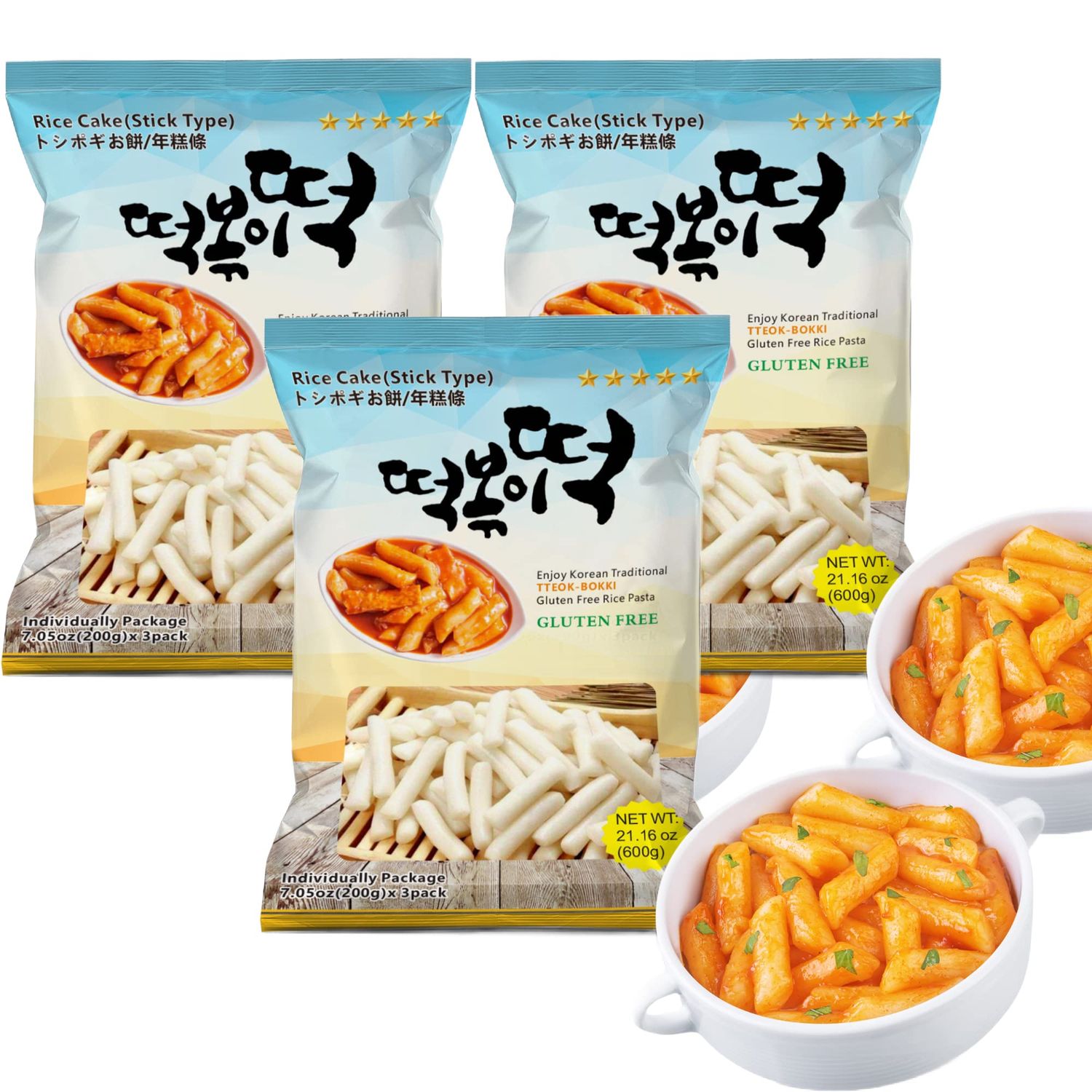 Fusion Select Korean Rice Cakes Tteokbokki Stick Vegan Non-GMO Gluten Free Tteok Pasta Asian Snacks &amp; Food, Gluten Free (3 Packs)