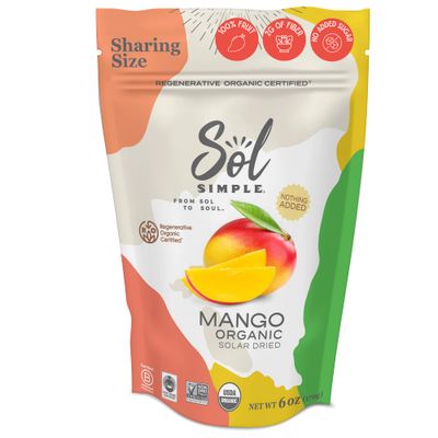 SOLSIMPLE Organic Dried Mango No Sugar Added 6oz Snack Pack (1 Bag)  Dehydrated Fruit  Organic Dried Fruit  No Sugar Added  Healthy snack