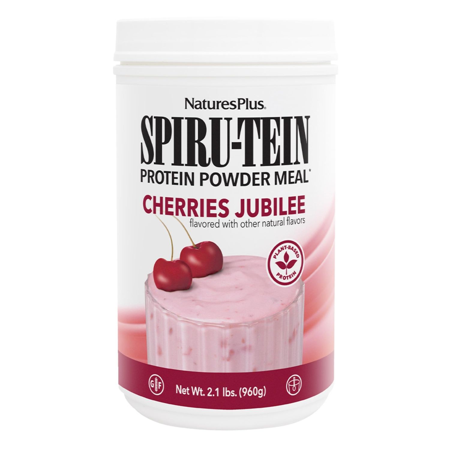 NaturesPlus SPIRU-TEIN, Cherries Jubilee - 2.1 lbs - Plant-Based Protein Powder - Vegetarian, Gluten Free - 30 Servings