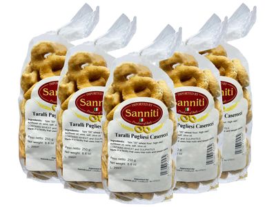Sanniti Italian Taralli Pugliese Caserecci Tradizionale, 8.8 oz (Pack 5)