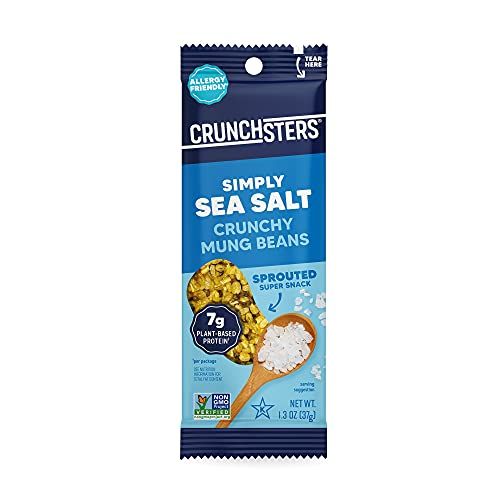Crunchsters Sprouted Mung Beans, Plant-Based Protein Super-Snack and Salad Topper, Gluten-Free, Nut-Free, Vegan, 7g Protein/Serving, 1.3oz. Bags, Sea Salt, 1-Pack