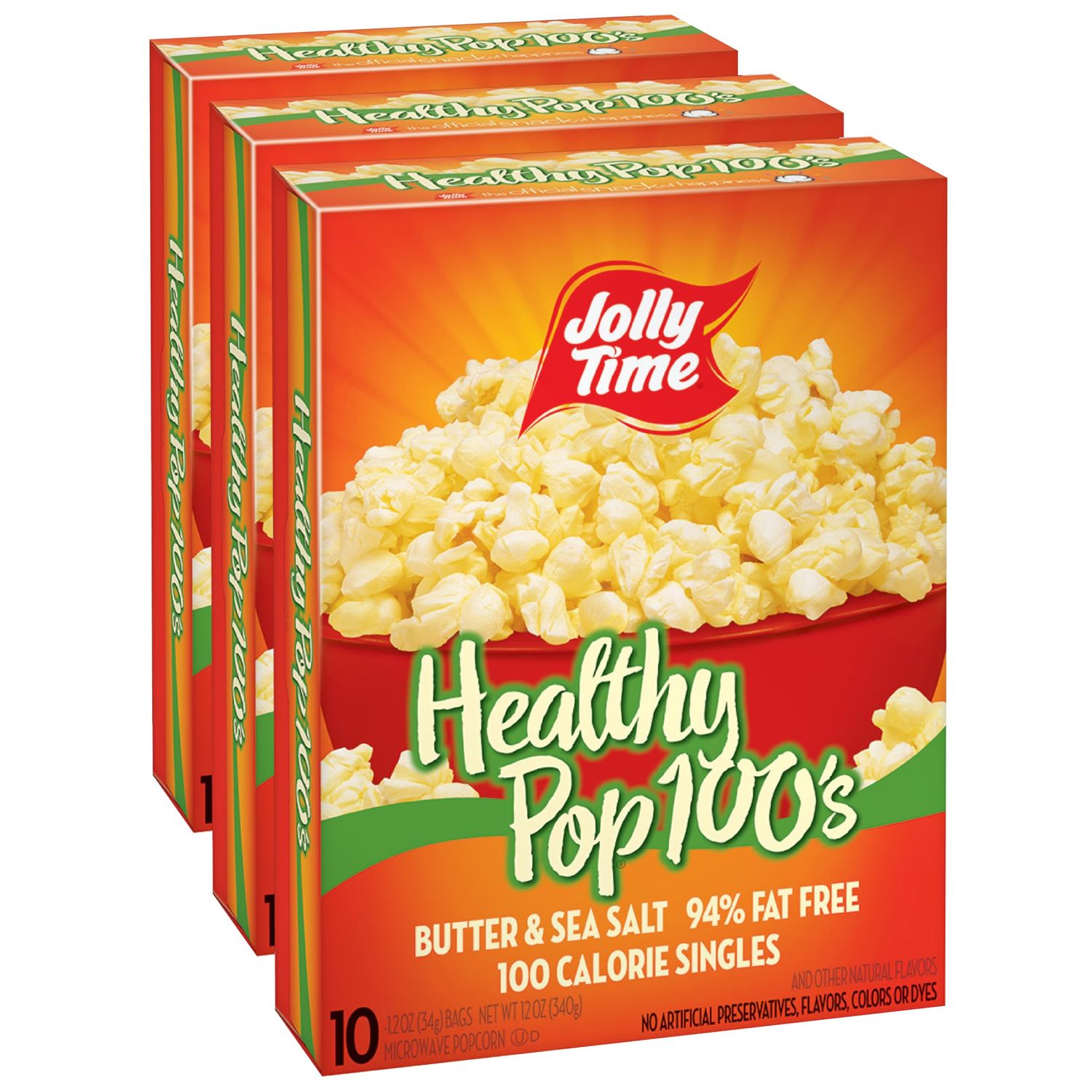 Jolly Time Healthy Pop Microwave Popcorn, 1.2oz Personal Bag, 10 Bags Per Carton (Healthy Pop 100&#39;s - Butter &amp; Sea Salt,1.2 Ounce (Pack of 30))