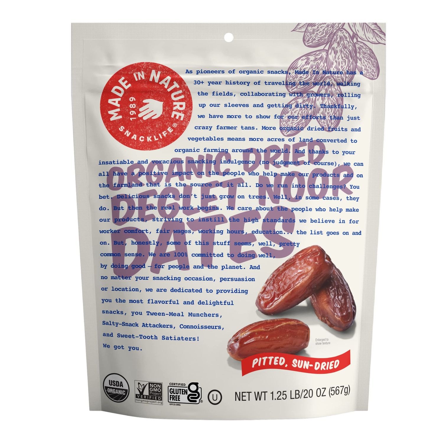 Made In Nature Organic Dried Deglet Noor Dates, 20 Ounce (Pack of 1) - Vegan Snack, Non-GMO, Unsulfured, Gluten Free, Kosher