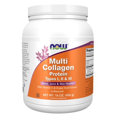 NOW Foods Supplements, Multi Collagen Protein Types I, II &amp; III Powder, Bone, Joint, and Skin Health, 16 oz (454 g)