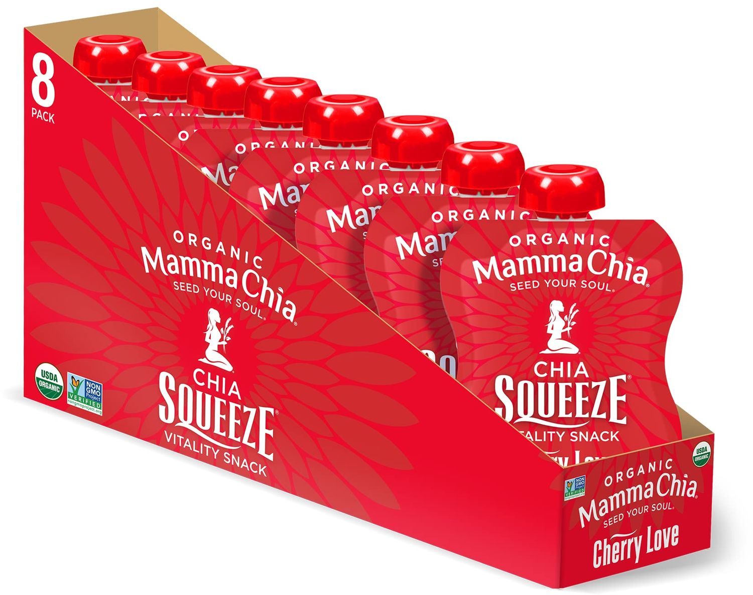 Mamma Chia Organic Vitality Squeeze Snack, Cherry Love, 16- 3.5 Ounce Chia Vitality Snack, USDA Organic, Non-GMO, Vegan, Gluten Free, and Kosher (Pack of 16)