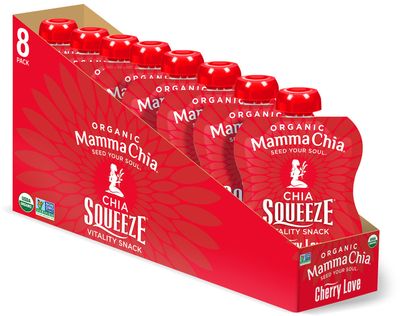 Mamma Chia Organic Vitality Squeeze Snack, Cherry Love, 16- 3.5 Ounce Chia Vitality Snack, USDA Organic, Non-GMO, Vegan, Gluten Free, and Kosher (Pack of 16)
