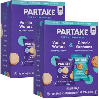 Gluten Free Mini Graham Cracker &amp; Vanilla Wafer Snack Packs by Partake  Vegan &amp; Dairy Free Cookies  Lunch Box Snacks  Allergy Friendly Snacks  Safe School Snack for Kids - 20 Pack