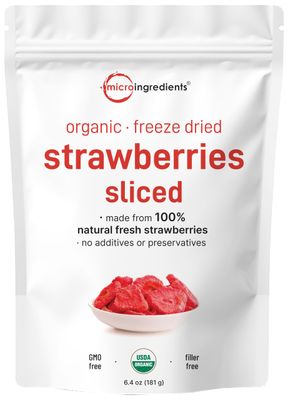 Micro Ingredients Organic Strawberries Sliced, 6.4oz  100% Natural Fruit  Freeze Dried Strawberry Source  No Sugar &amp; Additives  Healthy Snack &amp; Topping for Beverages or Recipes  Non-GMO, Vegan