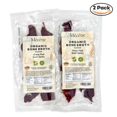 Organic Bone Broth - Grass Fed and Sugar FREE Beef Jerky Low Calorie Snack, Keto Snack, High Protein Snacks- Quick Meals, Beef Strips - 2 oz (Pack of 2)