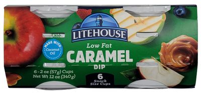 Litehouse Low Fat Caramel Dip - Individual Caramel Dip for Apples, Caramel Dipping Cups, Caramel Snack Dip, Gluten-Free, Vegetarian, Made with Real Butter &amp; Coconut Oil - 6 Pack of 2 Oz Single Cups
