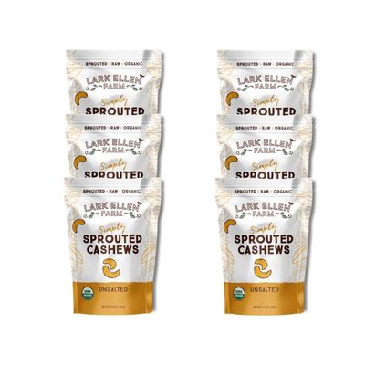 Lark Ellen Farm Whole Cashews, Unsalted Raw Sprouted Nuts, Certified USDA Organic, Gluten-Free, Vegan Snacks (10 oz, 6 pack)