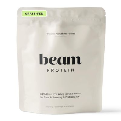 Beam Grass Fed Whey Protein Powder - Chocolate Peanut Butter, 12 Servings, 22g Protein Per Serving, Clean Whey Isolate &amp; Concentrate, Low Carb, Paleo Friendly, GMO Free, Gluten Free, 3rd Party Tested