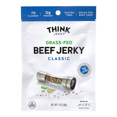 Think Jerky Classic Beef Jerky, Grass-Fed High Protein Beef, Gluten Free, No Antibiotics or Nitrates, Healthy Chef Crafted Recipe, Low Calorie and Low Fat - 1.0 oz Bags, 12 Pack