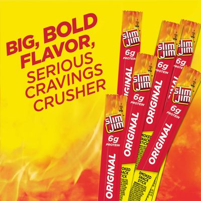 Slim Jim Giant Sized Original Snack Stick, Easy, On-the-Go School, Work and Travel Snacks, 0.97 OZ Meat Snacks