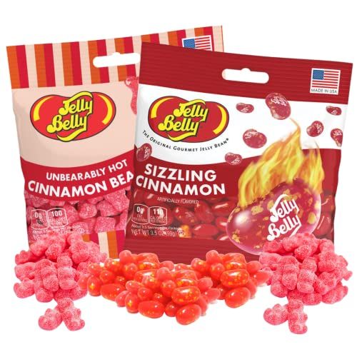 Needzo Sizzling Cinnamon Jelly Beans and Unbearably Hot Gummy Bears, Spicy Gourmet Chewy Candies, Bulk Shareable Candy, Pack of 2, 3 Ounces
