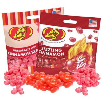 Needzo Sizzling Cinnamon Jelly Beans and Unbearably Hot Gummy Bears, Spicy Gourmet Chewy Candies, Bulk Shareable Candy, Pack of 2, 3 Ounces