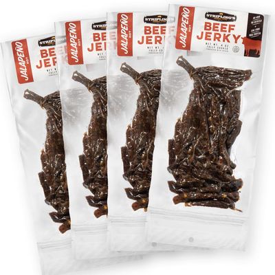 Stripling&#39;s Jalapeno Beef Jerky - Family Owned Premium Beef Jerky Snack Packs - Tender Carnivore Snacks Made in the USA, Beef Jerky Gifts for Men - High-Protein Snack Ideal for Jerky Lovers (4-Pack)
