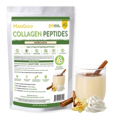 MariGold Grass-fed Collagen Peptides Protein - Horchata 1LB - 100% Pure, Type I &amp; III Hydrolyzed Bovine Collagen, Non-GMO, Hormone Free, Dairy Free, Keto-Friendly, Healthy Joints and Skin
