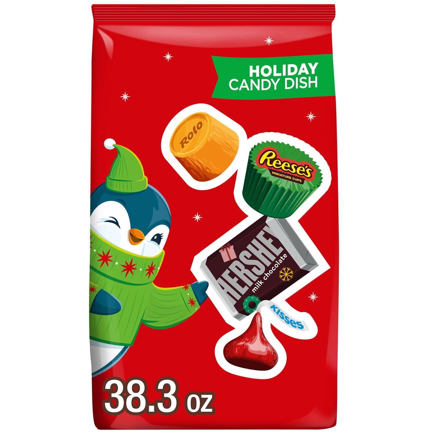 HERSHEY&#39;S, REESE&#39;S, ROLO, and KISSES Assorted Chocolate, Christmas Stocking Stuffer Candy Bulk Bag, 36 oz