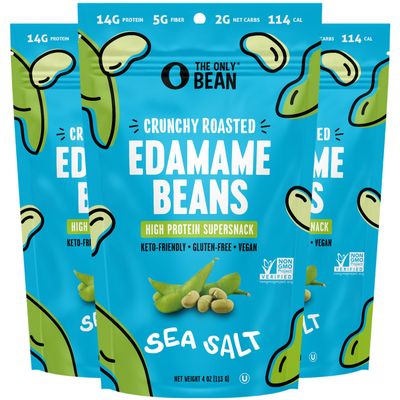 The Only Bean - Crunchy Roasted Edamame Beans (Sea Salt) - Keto Snacks (2g Net) - High Protein Healthy Snacks (14g Protein) - Low Carb &amp; Calorie, Gluten-Free Snack, Vegan Food - 4 oz (3 Pack)