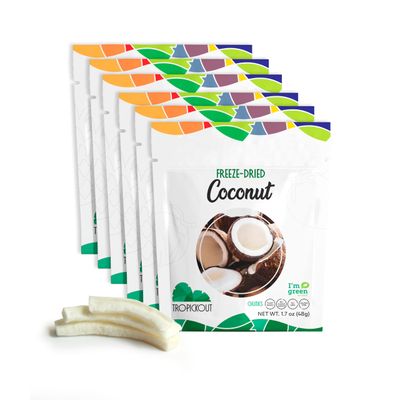 Tropickout Freeze Dried Coconut Fruit Snack - Pack of 6, 100% Brazilian Fruit, No Added Sugar, No Additives, Gluten-Free, Vegan, Lactose-Free, Non-GMO (6 x 1.7oz / 48g)