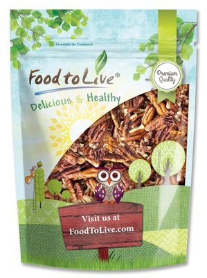 Food to Live Pecan Pieces, 8 Ounces - Chopped Raw Pecan Nuts, Unsalted, Unroasted, Shelled, Kosher, Vegan, Sirtfood, Bulk. Good Source of Iron, and Calcium. for Baking, Homemade Desserts, &amp; Salads.