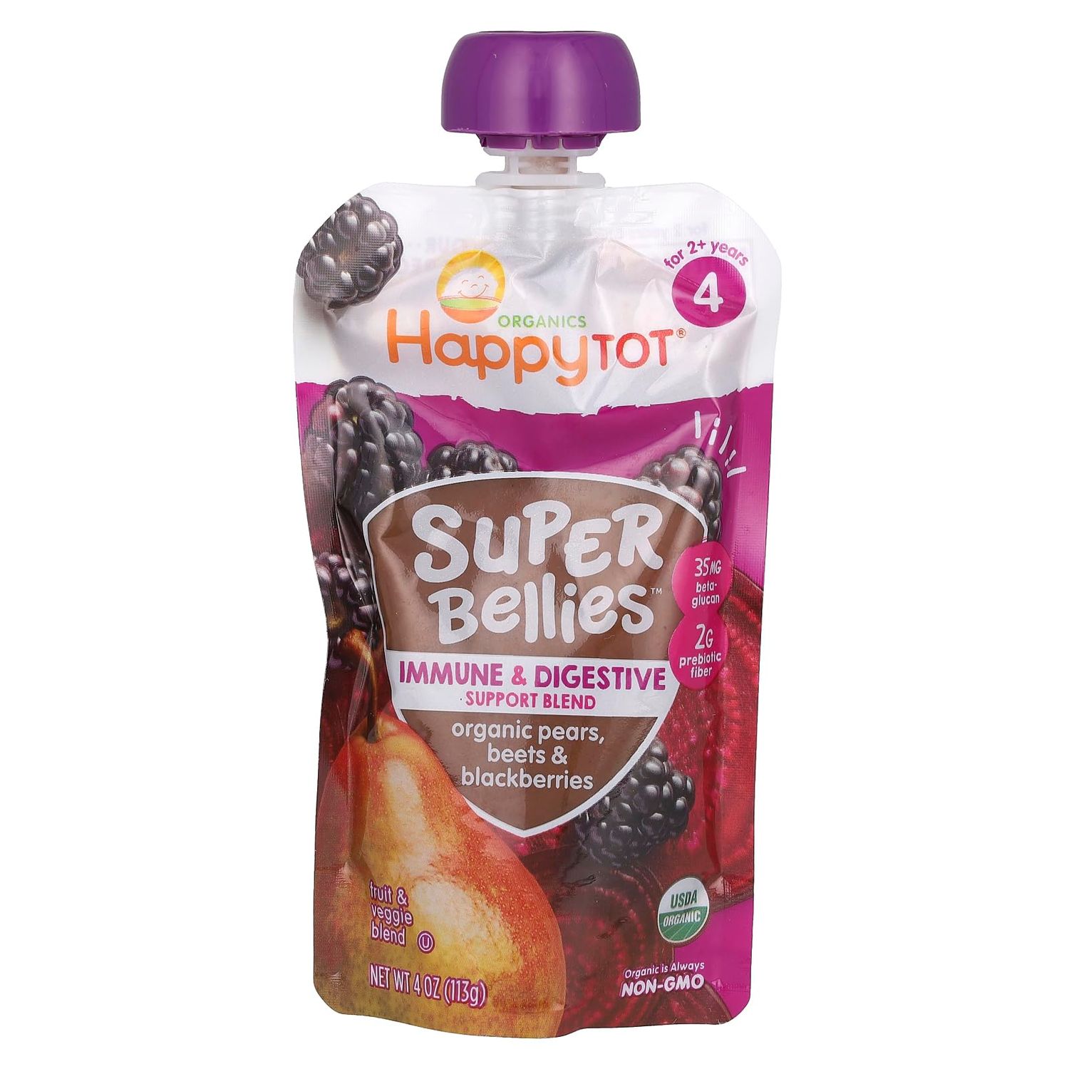 HAPPY TOT Organic Pear Beets Blackberries Immunity Baby Food, 4 OZ