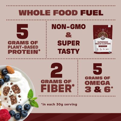 Manitoba Harvest Superseed Snack Clusters, Dark Chocolate - 5g Plant Based Protein and 5g Omegas 3 &amp; 6 per 30g Serving - Non-GMO, Vegan, 4.6oz (Pack of 1)
