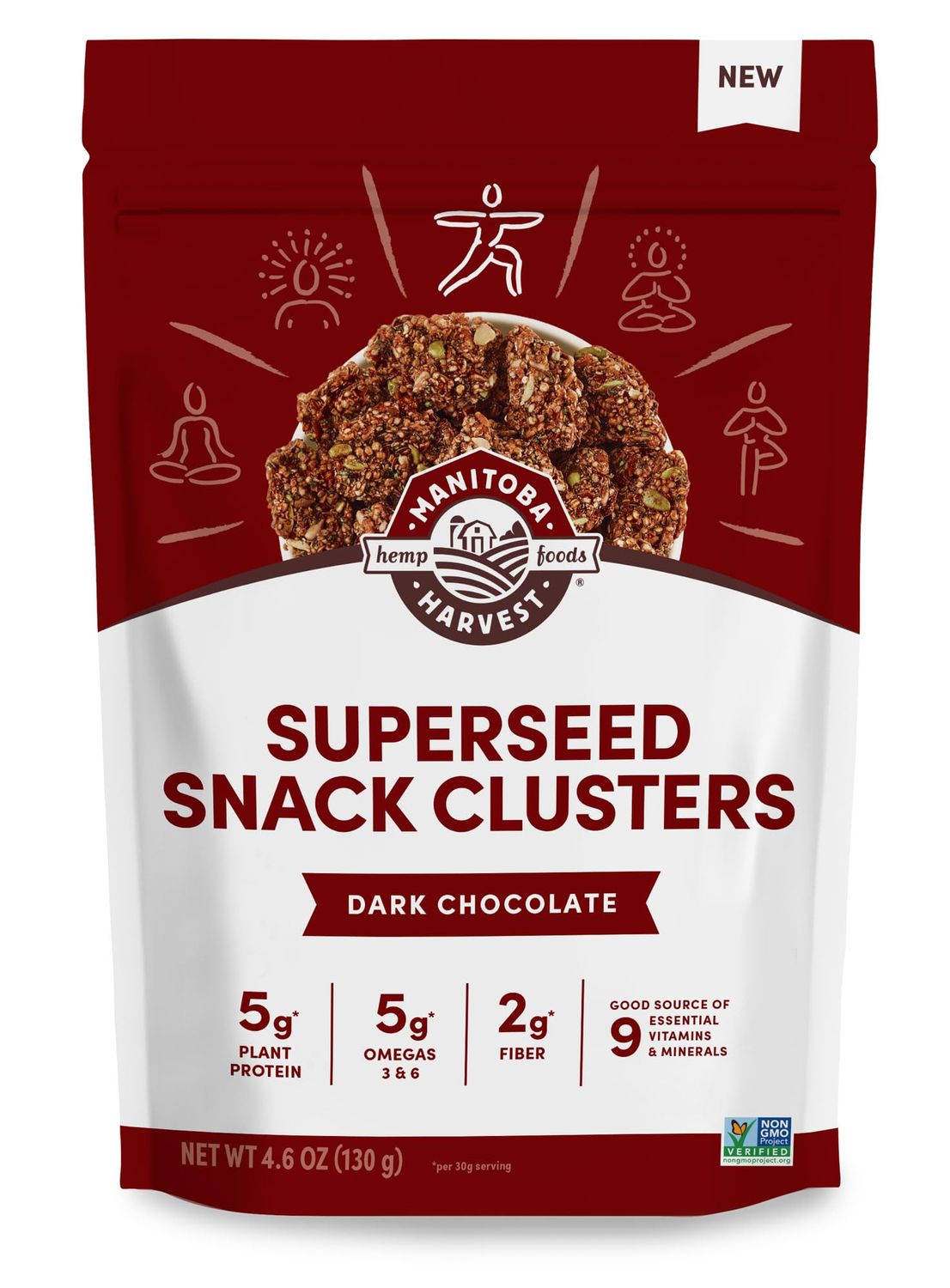 Manitoba Harvest Superseed Snack Clusters, Dark Chocolate - 5g Plant Based Protein and 5g Omegas 3 &amp; 6 per 30g Serving - Non-GMO, Vegan, 4.6oz (Pack of 1)