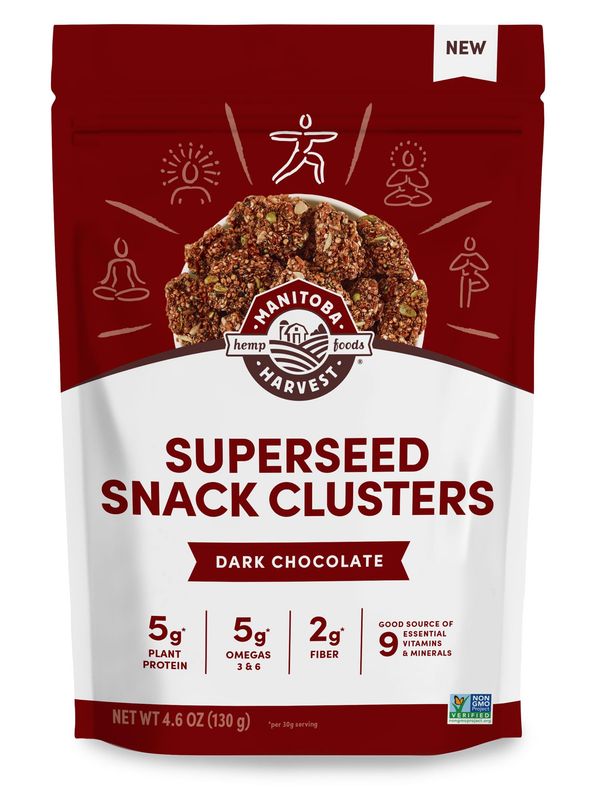 Manitoba Harvest Superseed Snack Clusters, Dark Chocolate - 5g Plant Based Protein and 5g Omegas 3 &amp; 6 per 30g Serving - Non-GMO, Vegan, 4.6oz (Pack of 1)